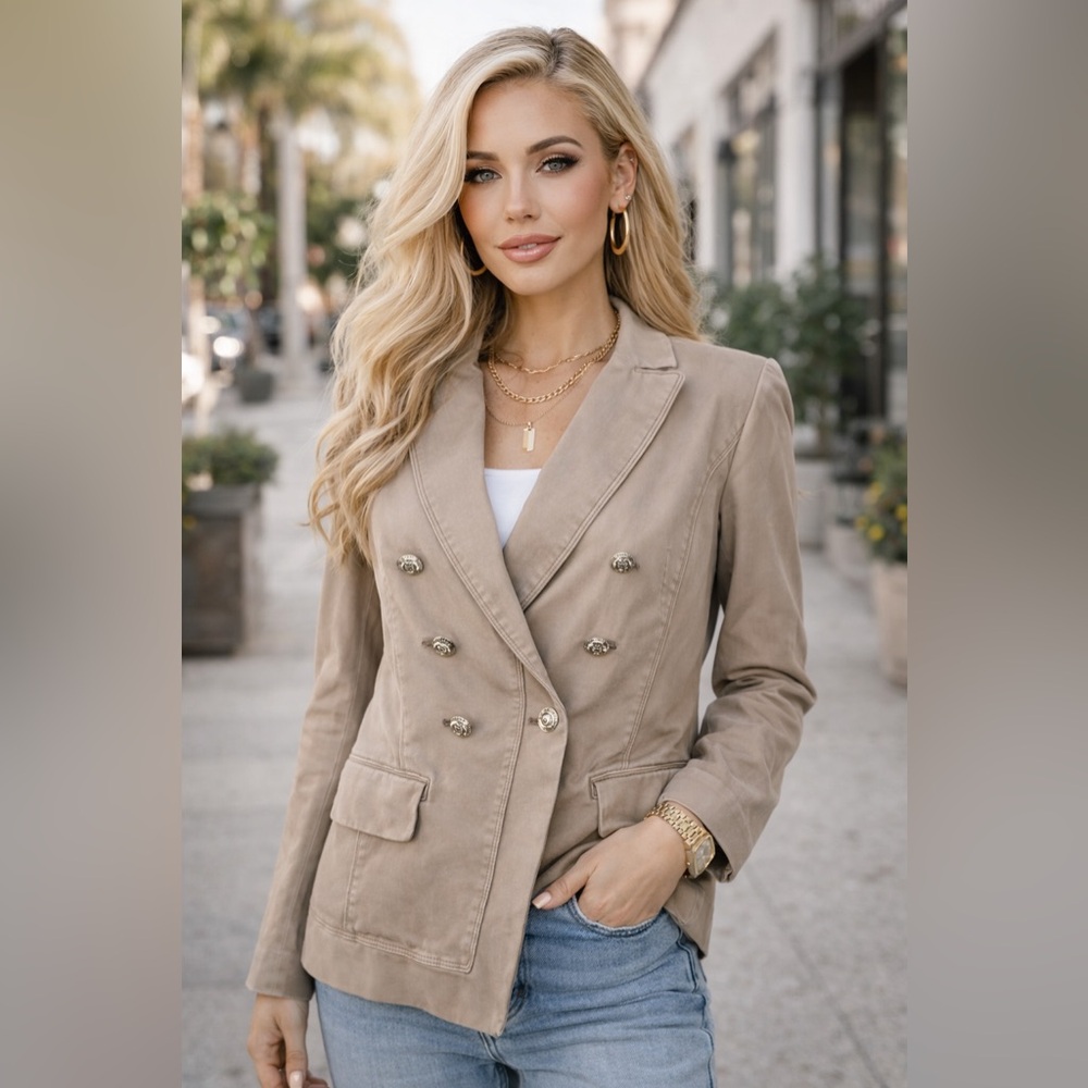 Sz 16 White House Black Market $180 MSRP Tan Double Breasted Blazer